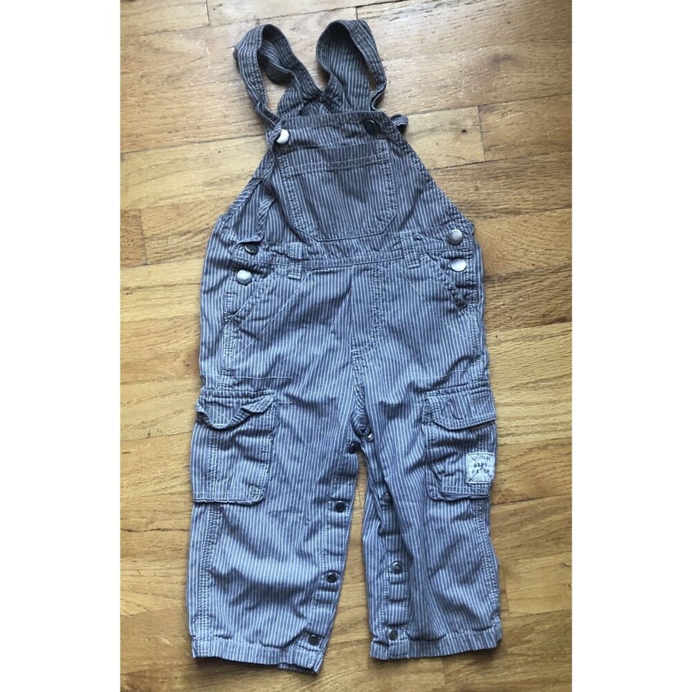 Pumpkin Patch 12-18M Grey Striped Overalls